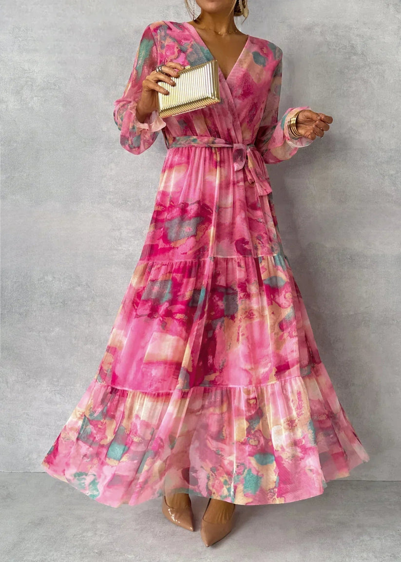 Jenina | Maxi Wrap Dress Pink Floral Print