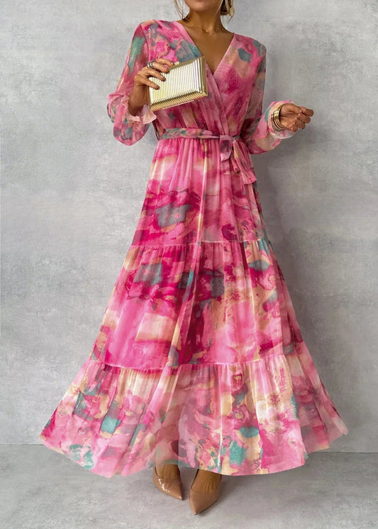 Jenina | Maxi Wrap Dress Pink Floral Print