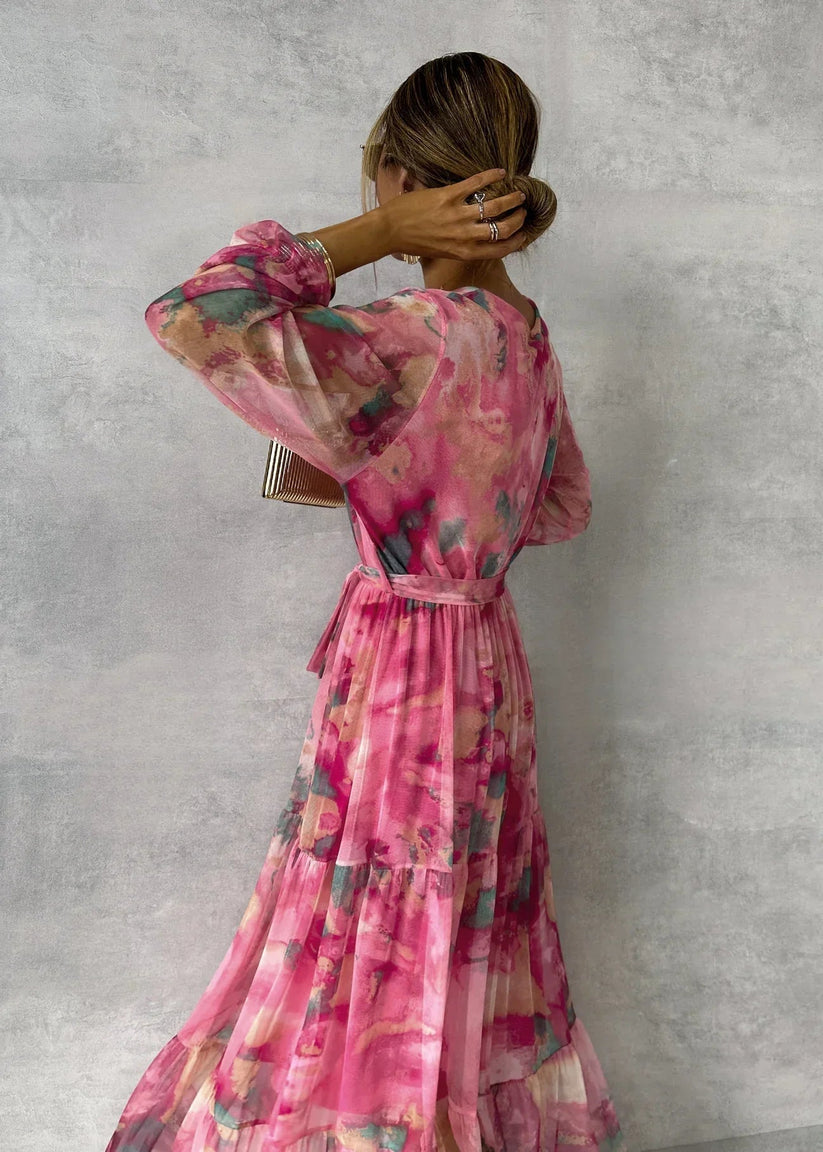 Jenina | Maxi Wrap Dress Pink Floral Print