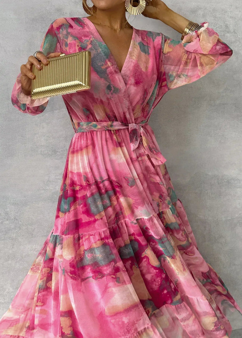 Jenina | Maxi Wrap Dress Pink Floral Print