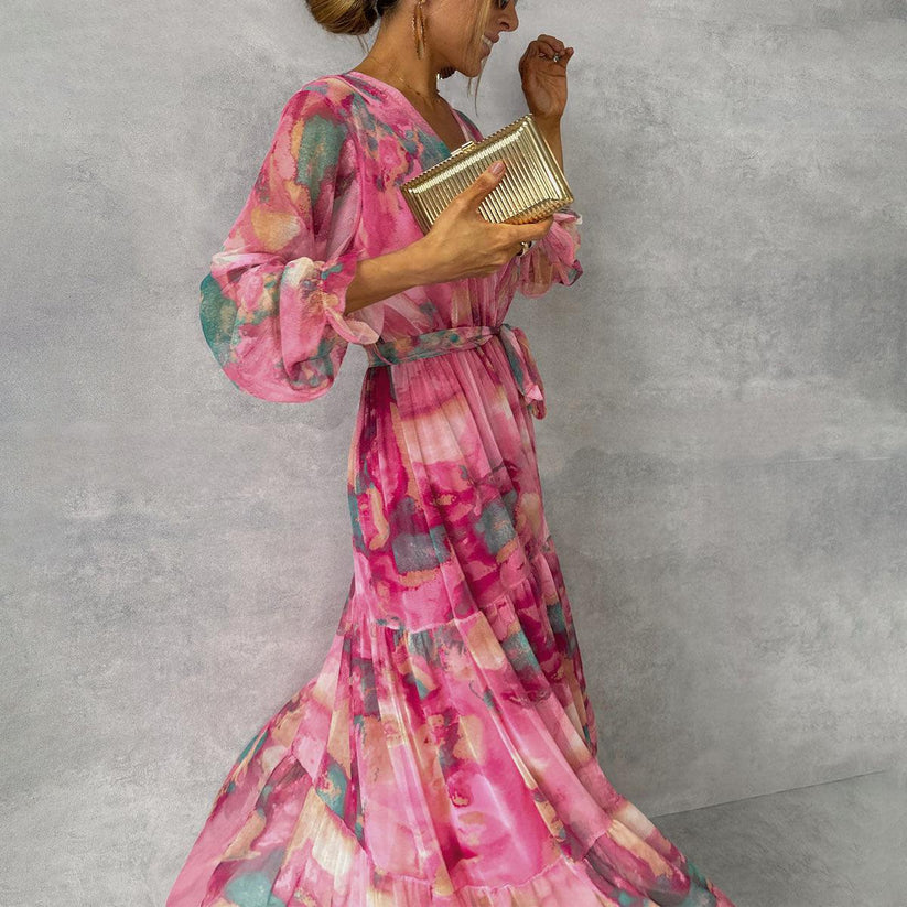 Jenina | Maxi Wrap Dress Pink Floral Print