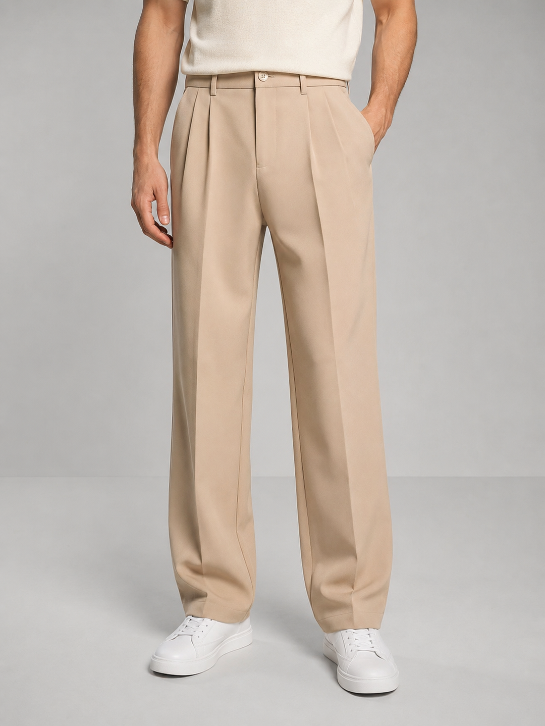 Jimmy | Trousers Beige Pleated Straight Leg