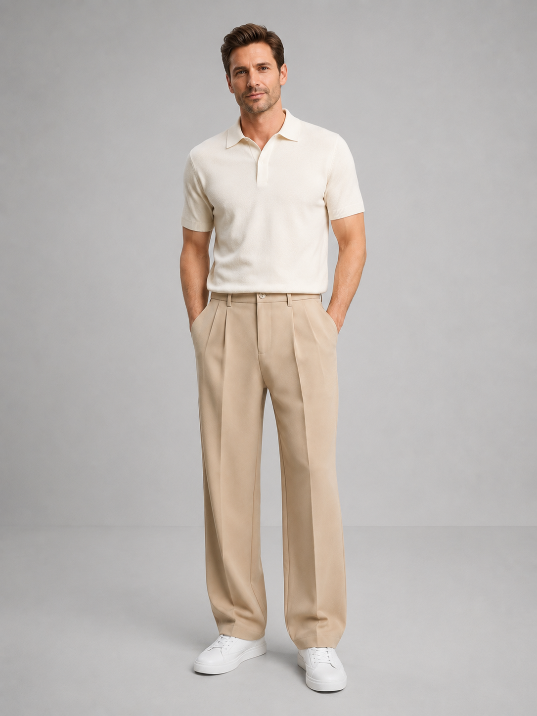 Jimmy | Trousers Beige Pleated Straight Leg