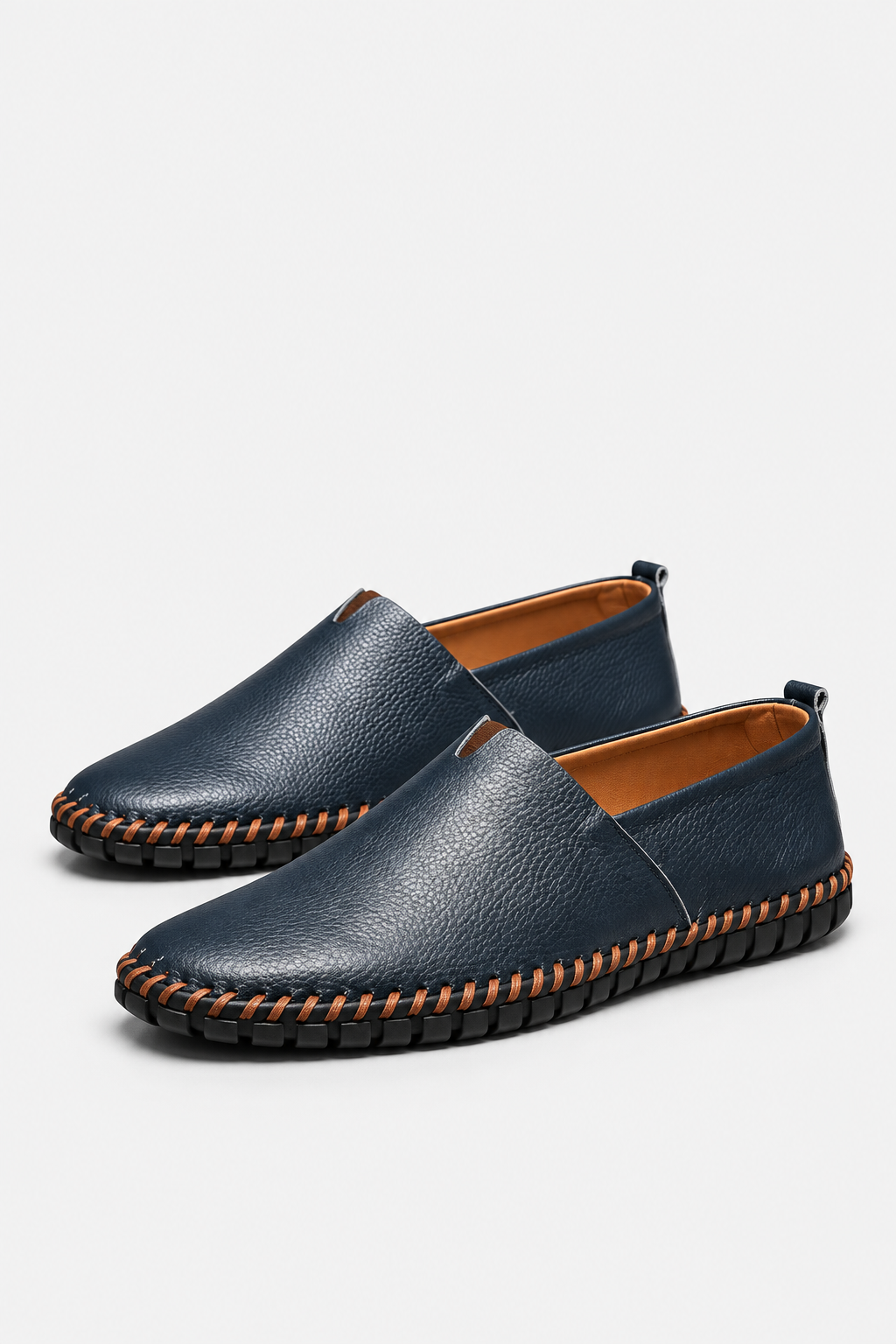 Darrell | Textured Slip-On Loafers With Contrast Stitching