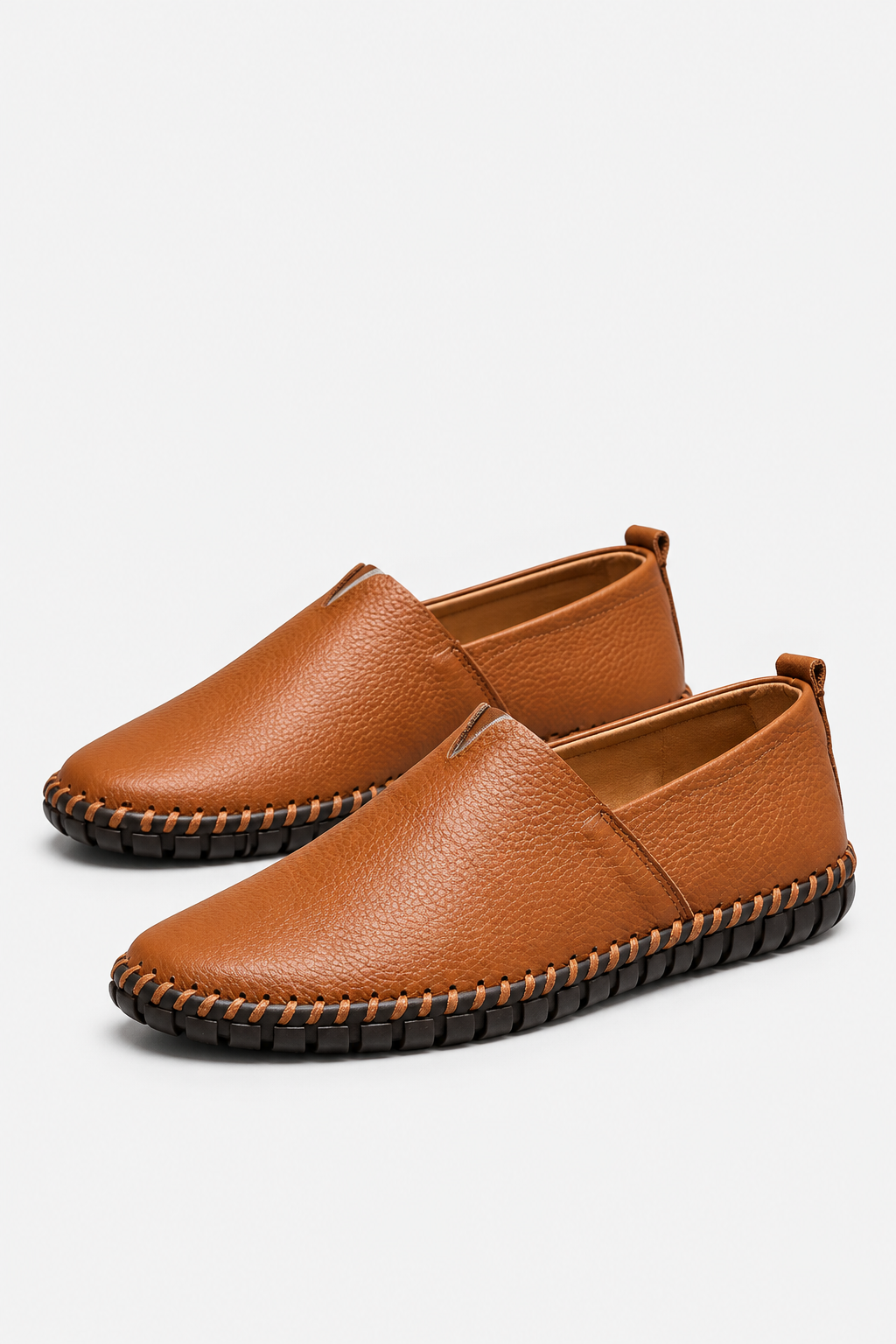Darrell | Textured Slip-On Loafers With Contrast Stitching