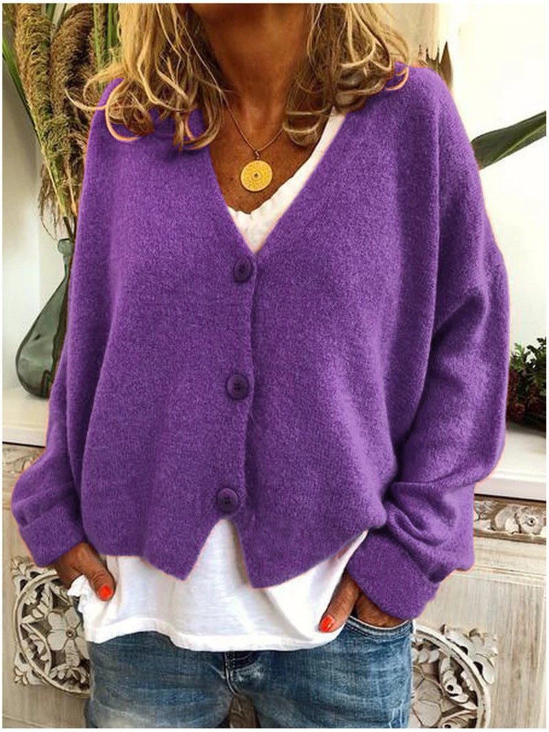 Monique | Button-Front V-Neck Relaxed Knit Cardigan