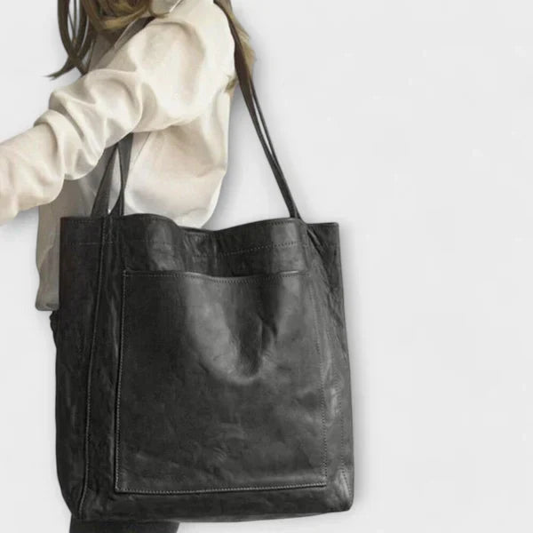 Patty | Large Faux Leather Tote Bag With Pocket