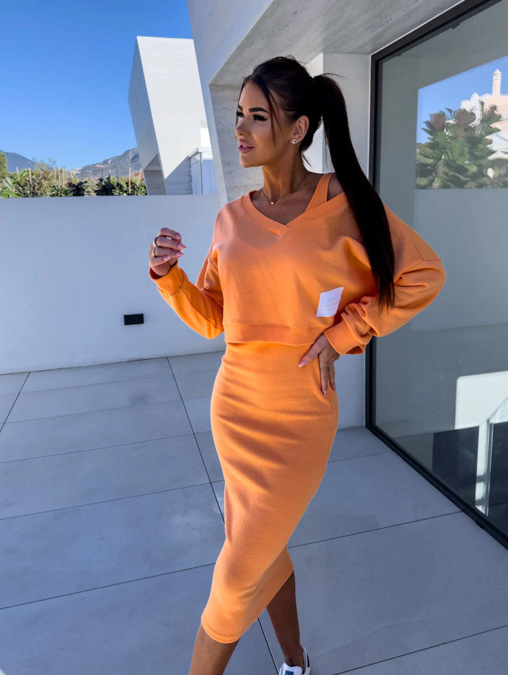 Latasha | Long Sleeve V-Neck Midi Dress Set