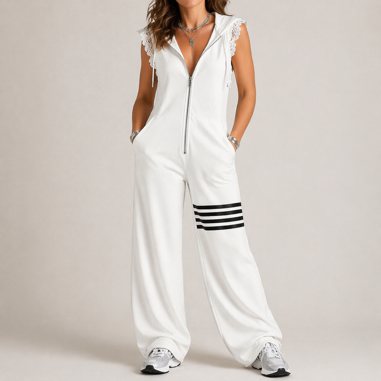 Riane - Sleeveless Hooded Zip Front Wide Leg Jumpsuit
