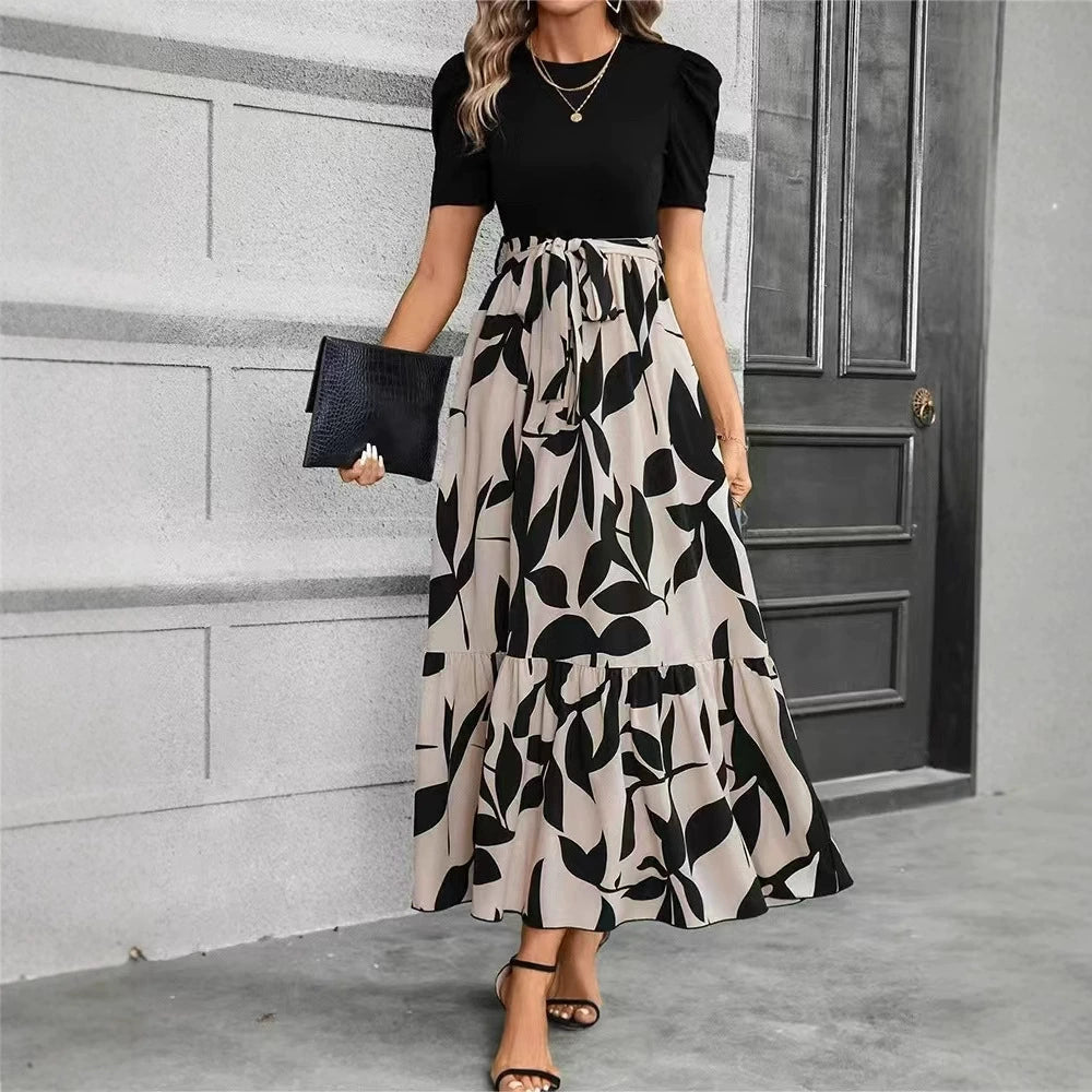 Nuray | Dress with Floral Skirt and Tie Waist