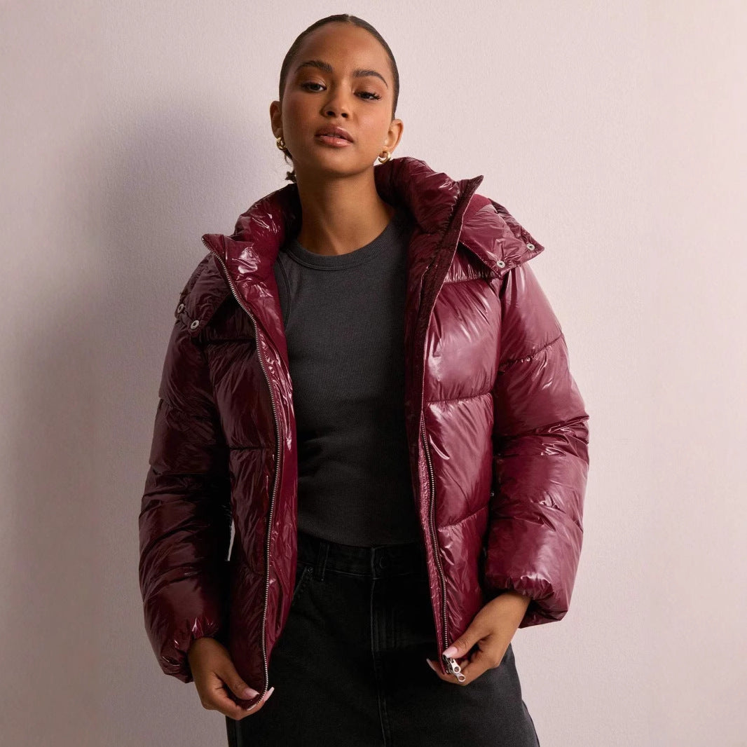 Teofila | Puffer Jacket With Hood and Glossy Finish