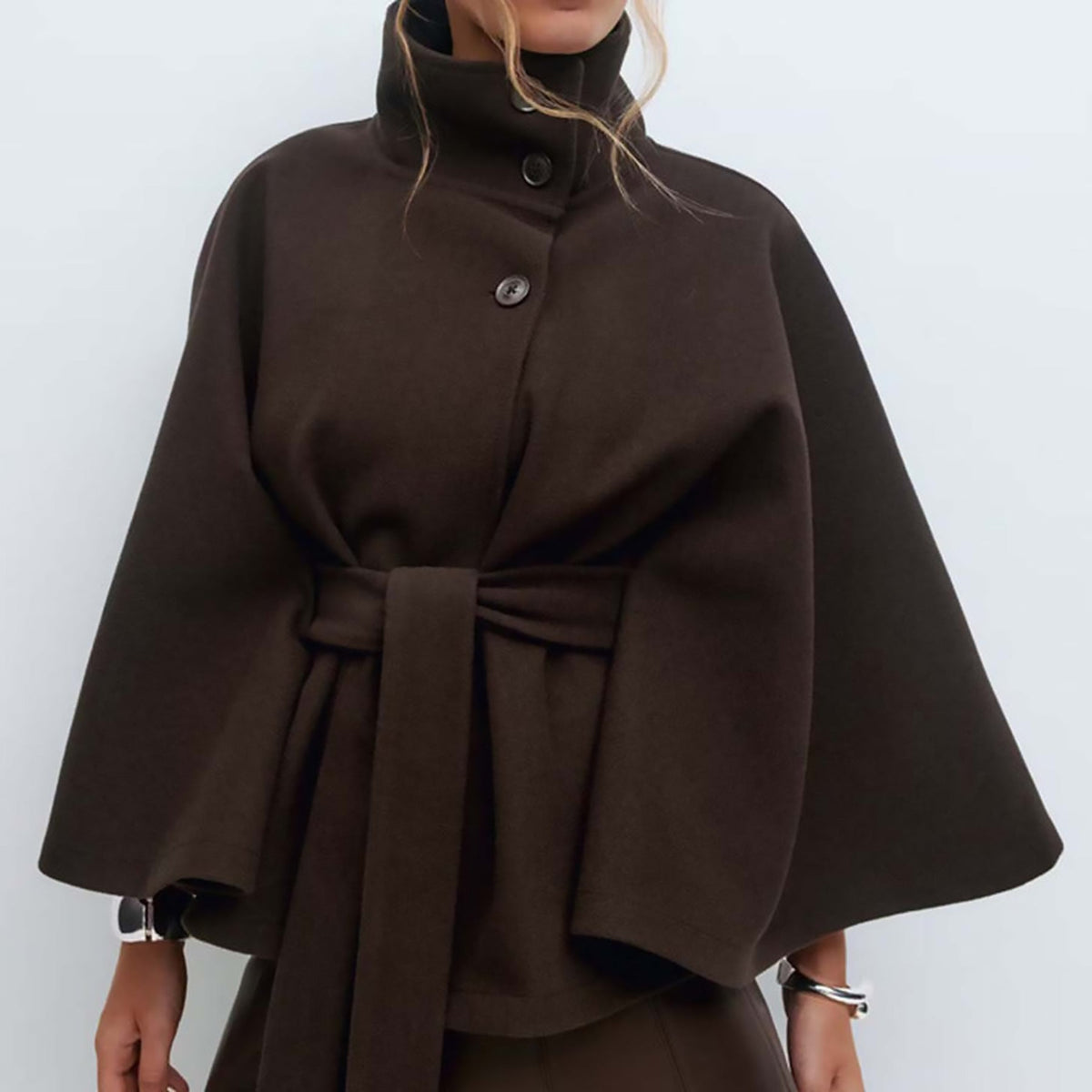 Solariedge | Cape Coat with High Collar and Belt