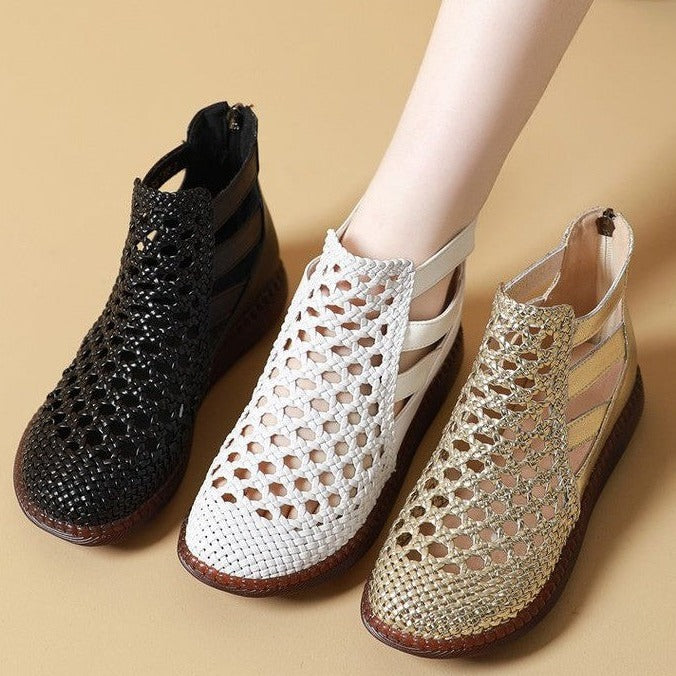 Leolia | Woven Cutout Ankle Flat Shoes
