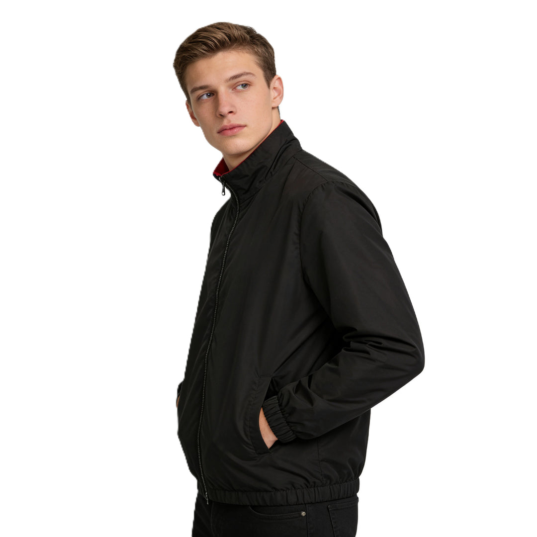 Donald | Jacket Black Zip Front Red Collar