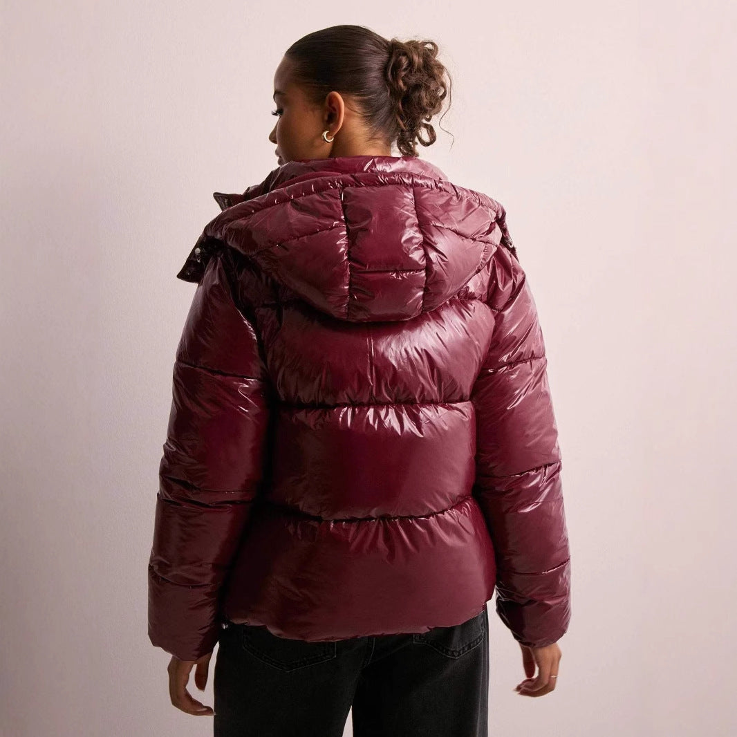 Teofila | Puffer Jacket With Hood and Glossy Finish