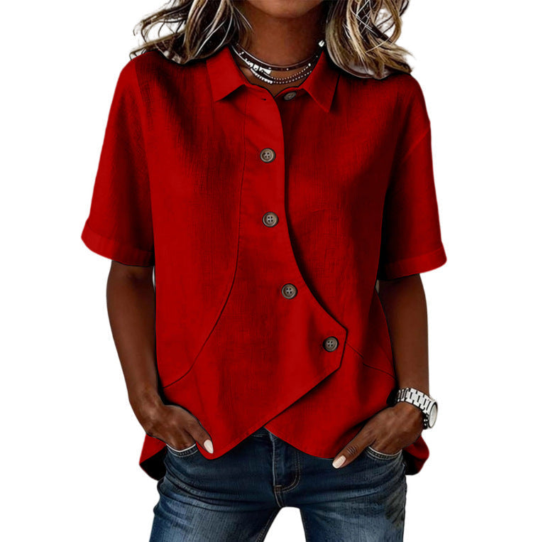 Thabata | Short Sleeve Asymmetrical Button Shirt Blouse