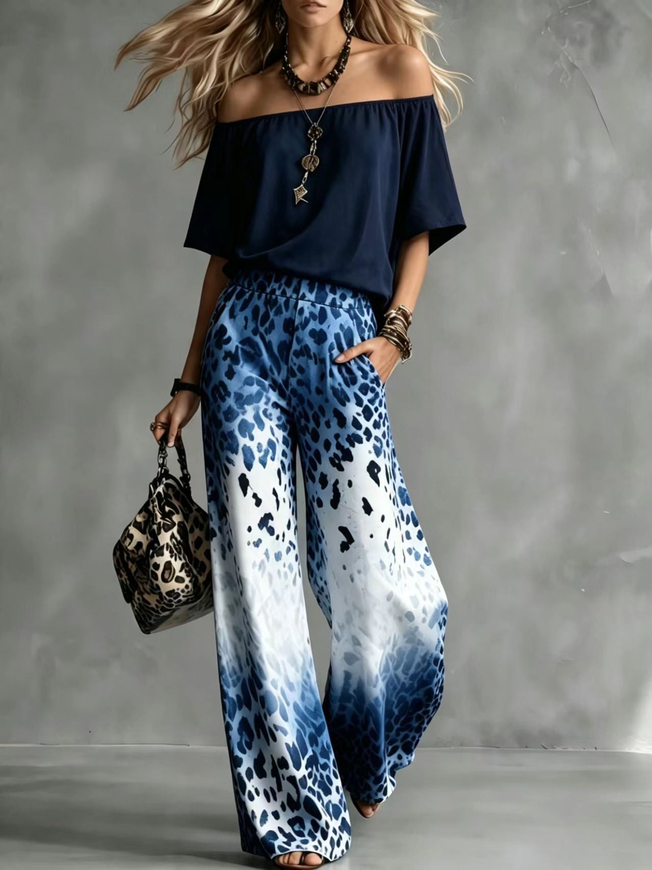 Rinia | Off-Shoulder Top and Wide-Leg Trouser Set