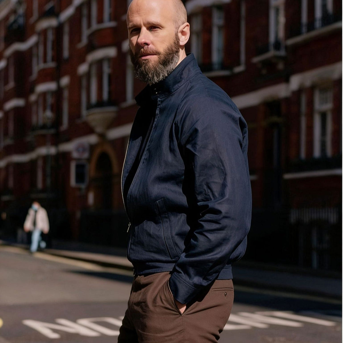 Elliott | Jacket Navy Stand Collar Zip Front