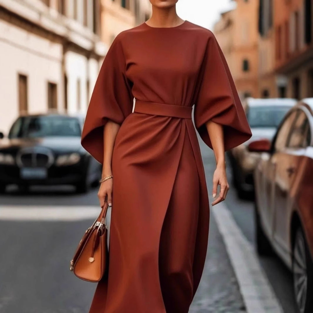 Zefielia | Long Sleeve Batwing Dress with Belt