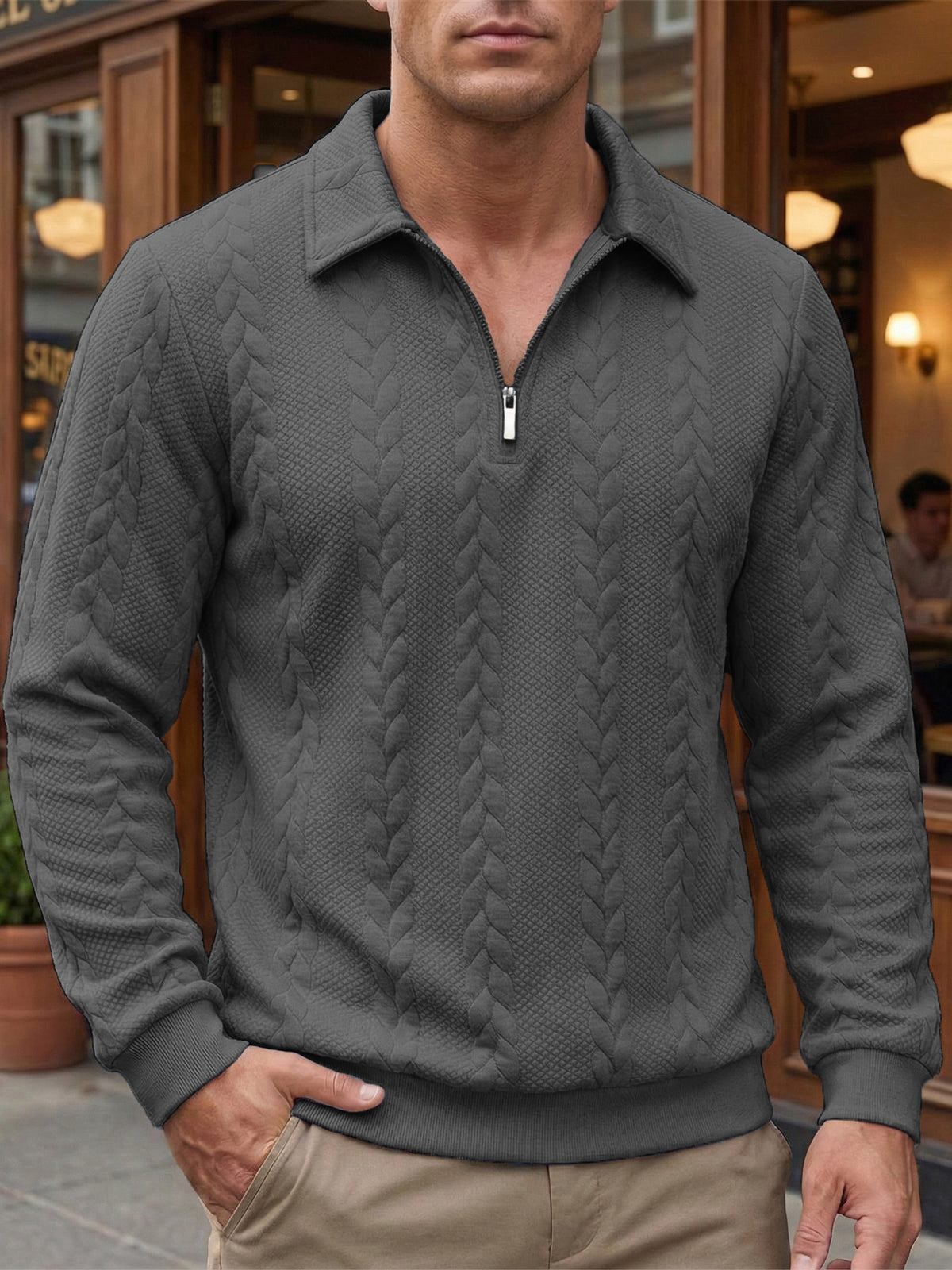 Eliyahu | Textured Half-Zip Long Sleeve Pullover