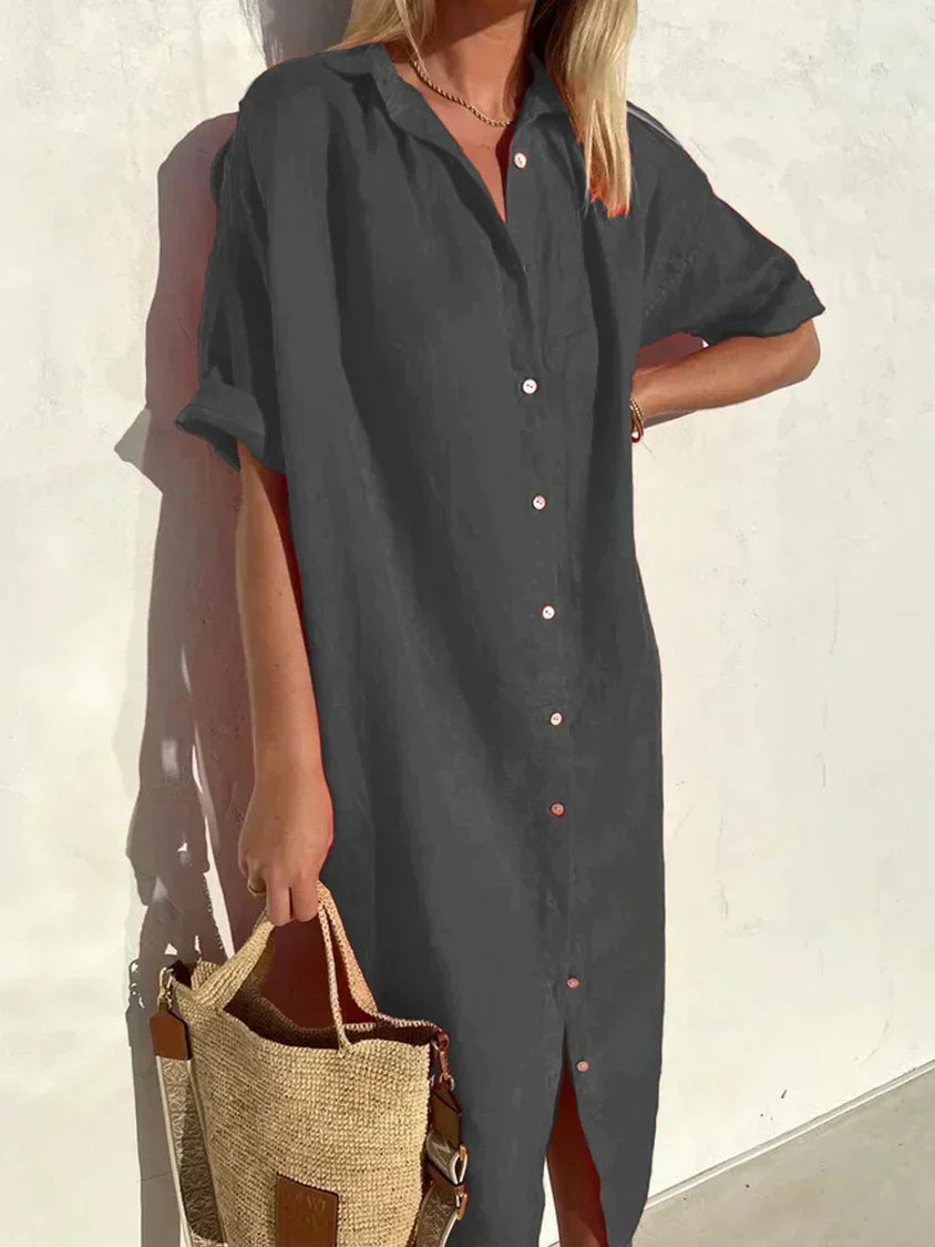 Janie | Button Front Collared Shirt Midi Dress