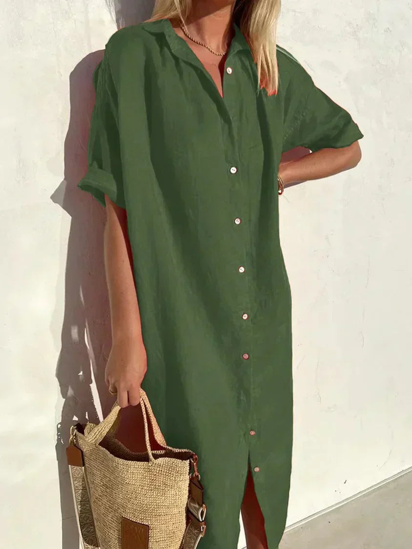 Janie | Button Front Collared Shirt Midi Dress