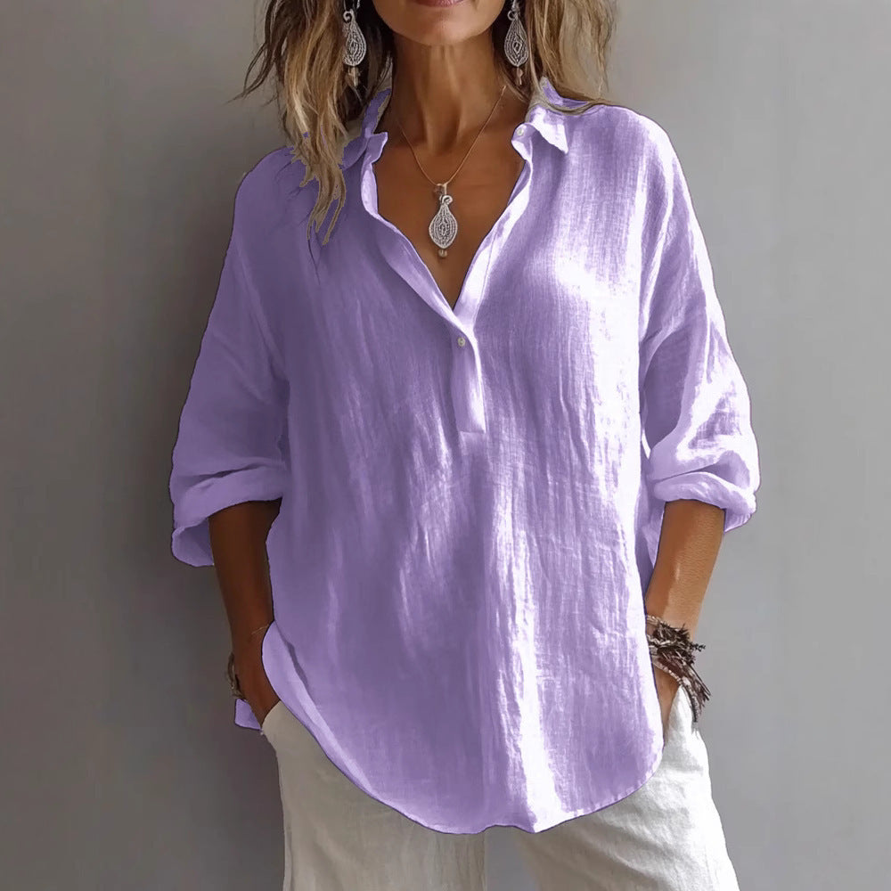 Fotoula | Blouse Collared Long Sleeve Solid Shirt