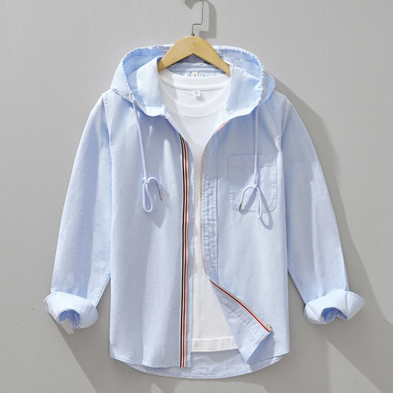 Vance | Hoodie Shirt Linen-Look Zipper Long-Sleeve Pocket