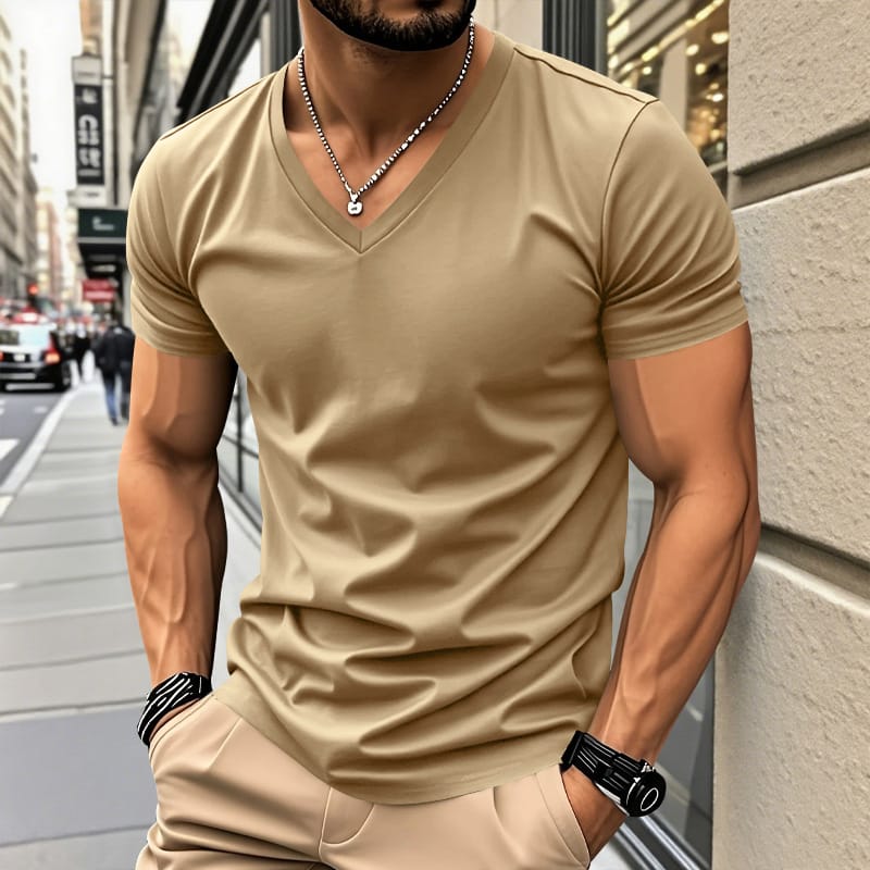 Railson | V-Neck Short Sleeve Cotton-Feel T-Shirt
