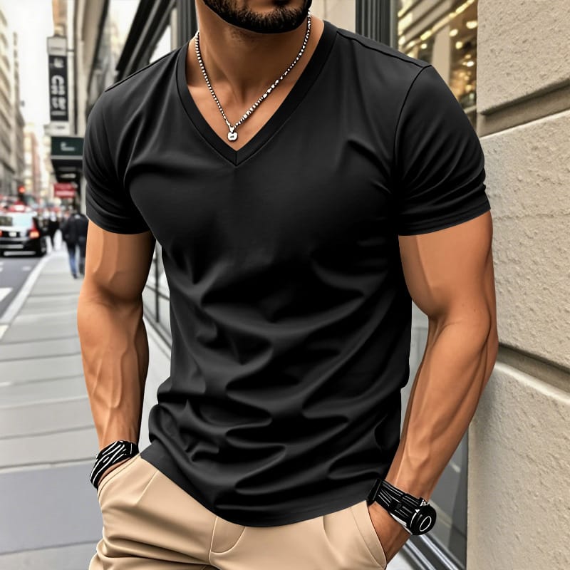 Railson | V-Neck Short Sleeve Cotton-Feel T-Shirt