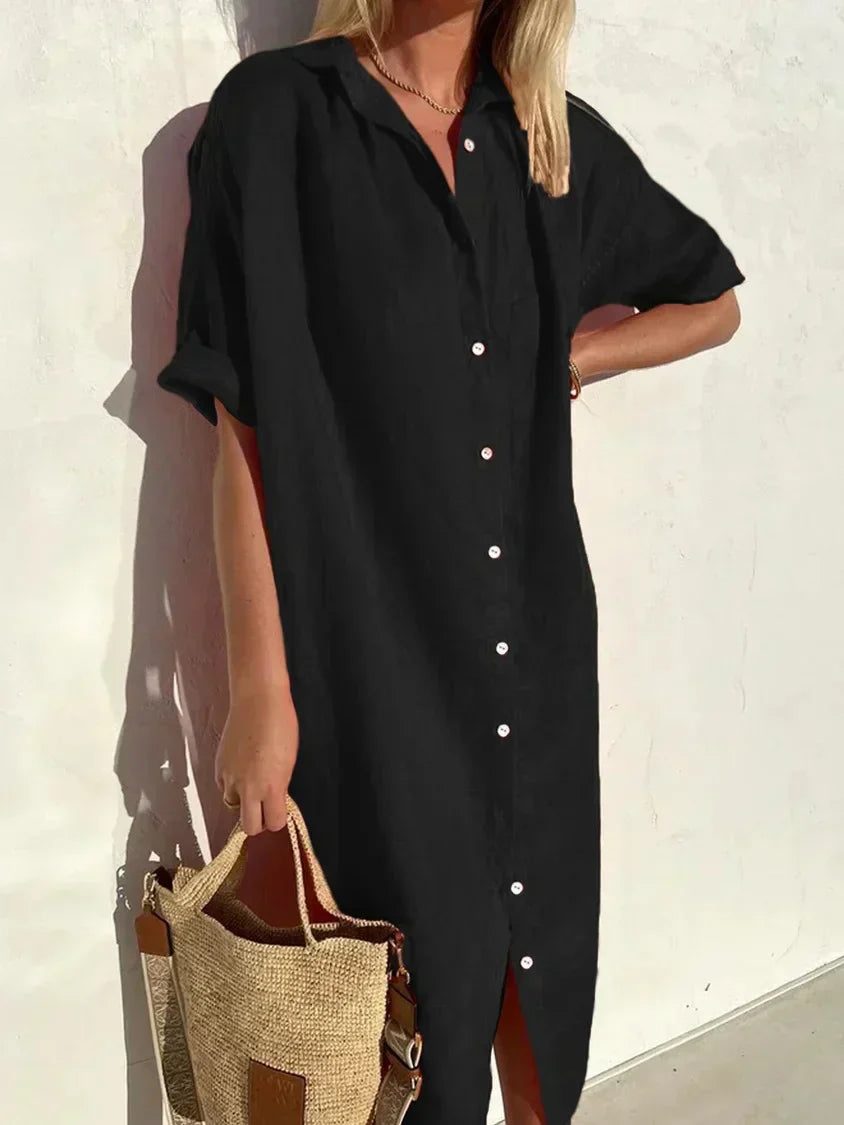 Janie | Button Front Collared Shirt Midi Dress