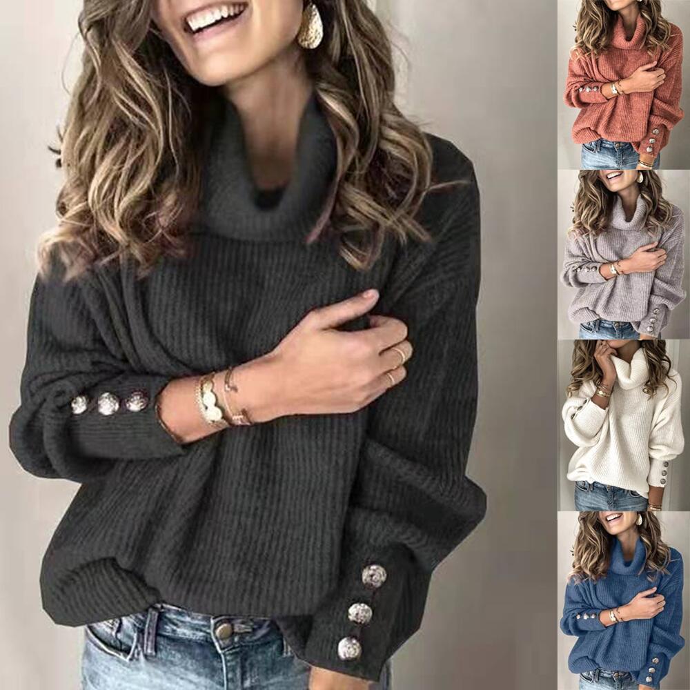 Roweonica | Cowl Neck Ribbed Sweater with Button Detail