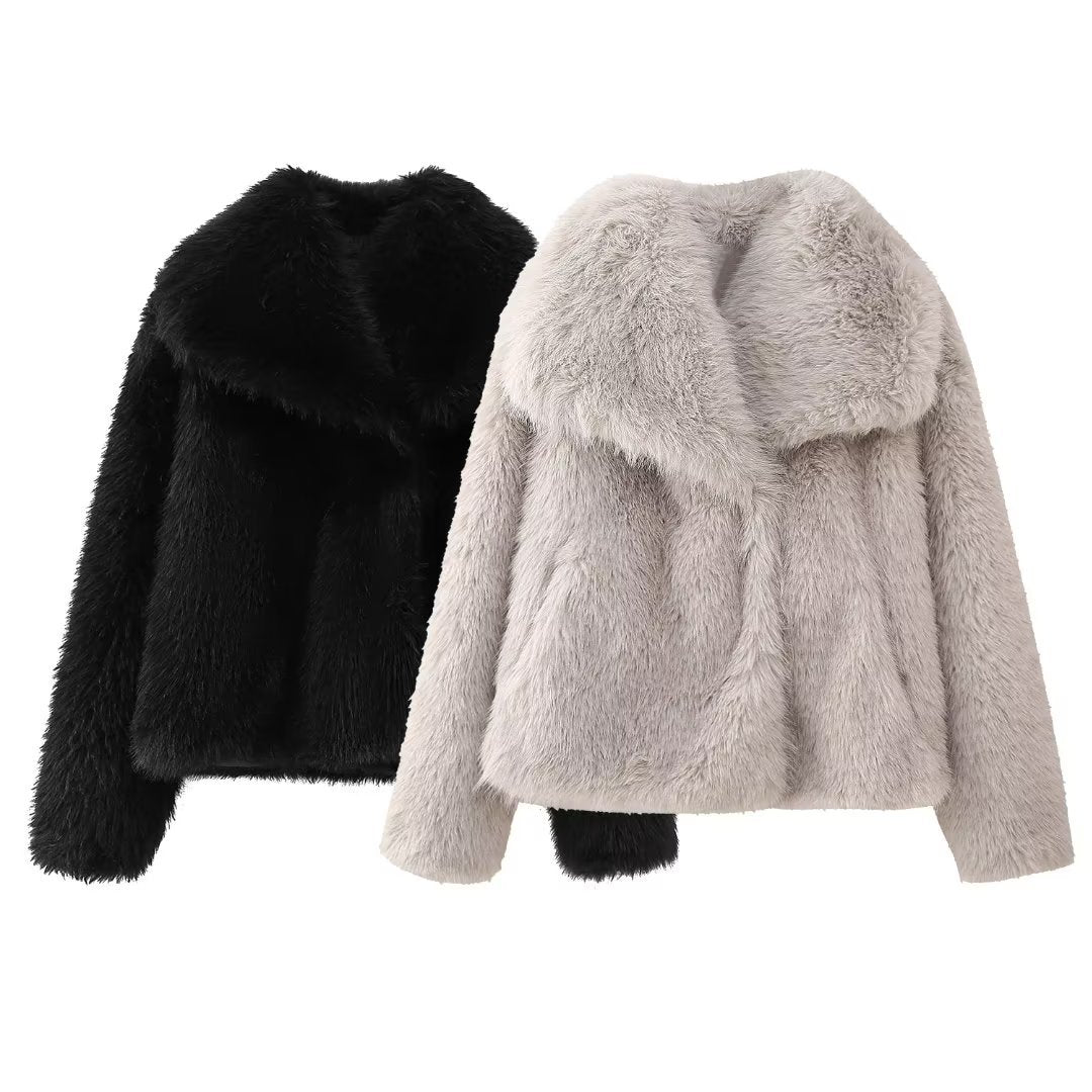 Nicky | Jacket Black Plush Cropped Long Sleeve Collar