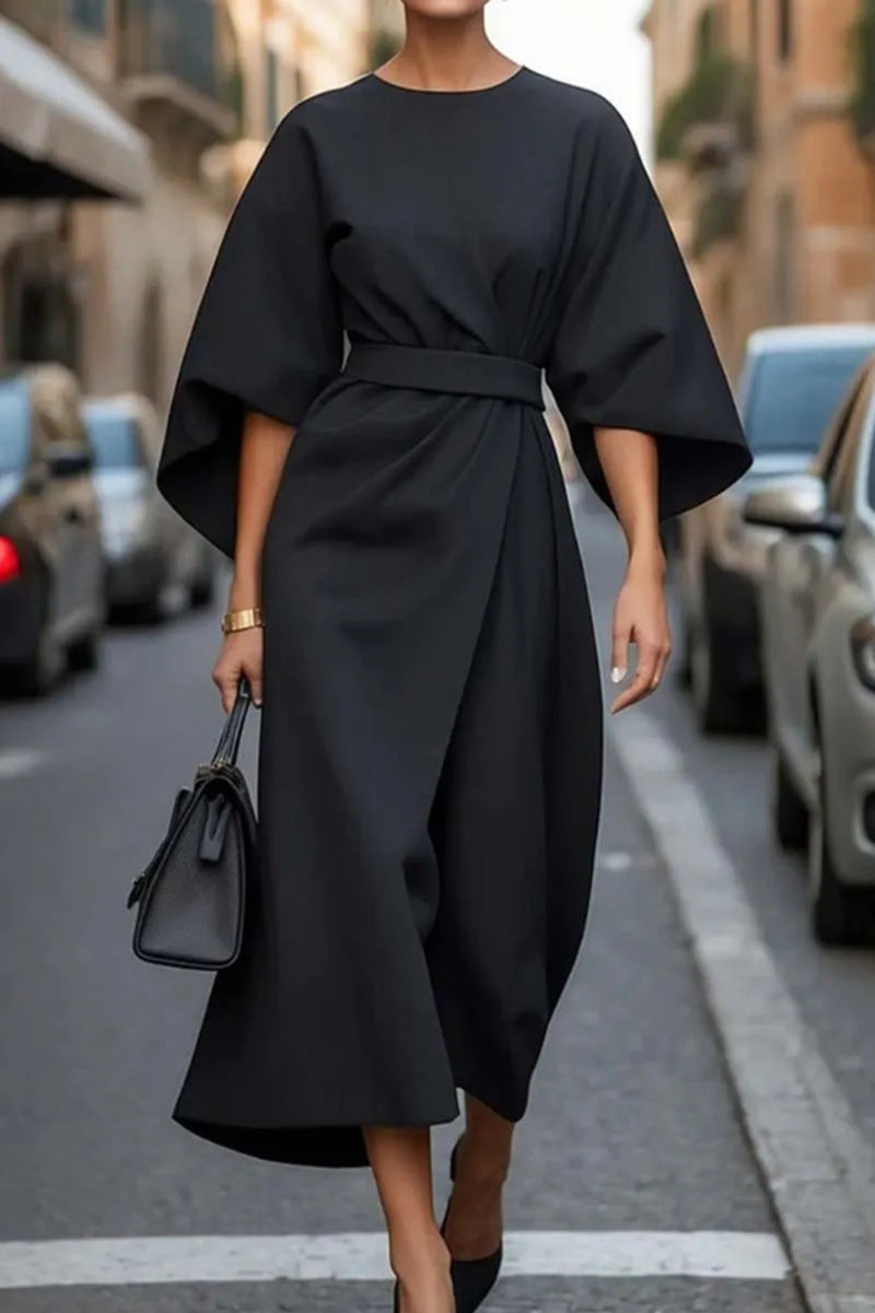 Zefielia | Long Sleeve Batwing Dress with Belt