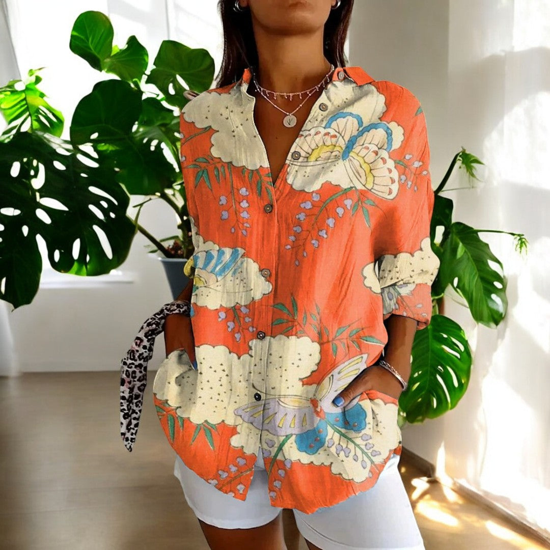 Elira | Floral Print Long Sleeve Button Shirt