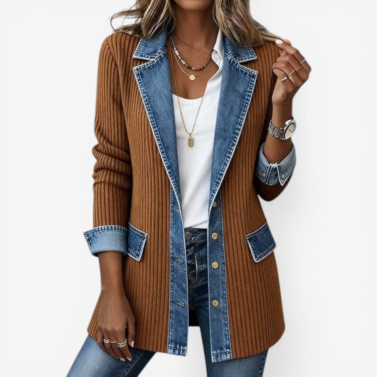Sunna | Denim Trim Longline Blazer