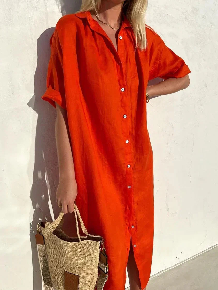 Janie | Button Front Collared Shirt Midi Dress