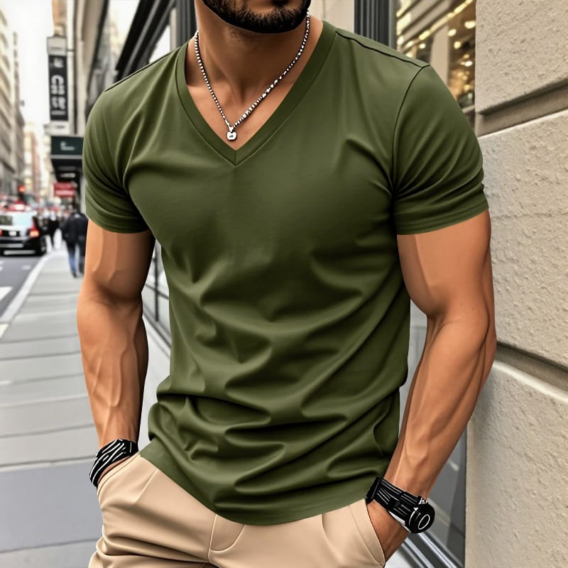 Railson | V-Neck Short Sleeve Cotton-Feel T-Shirt