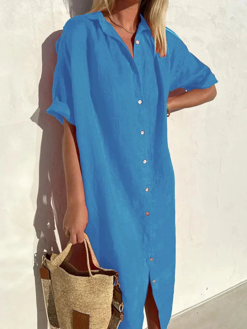 Janie | Button Front Collared Shirt Midi Dress