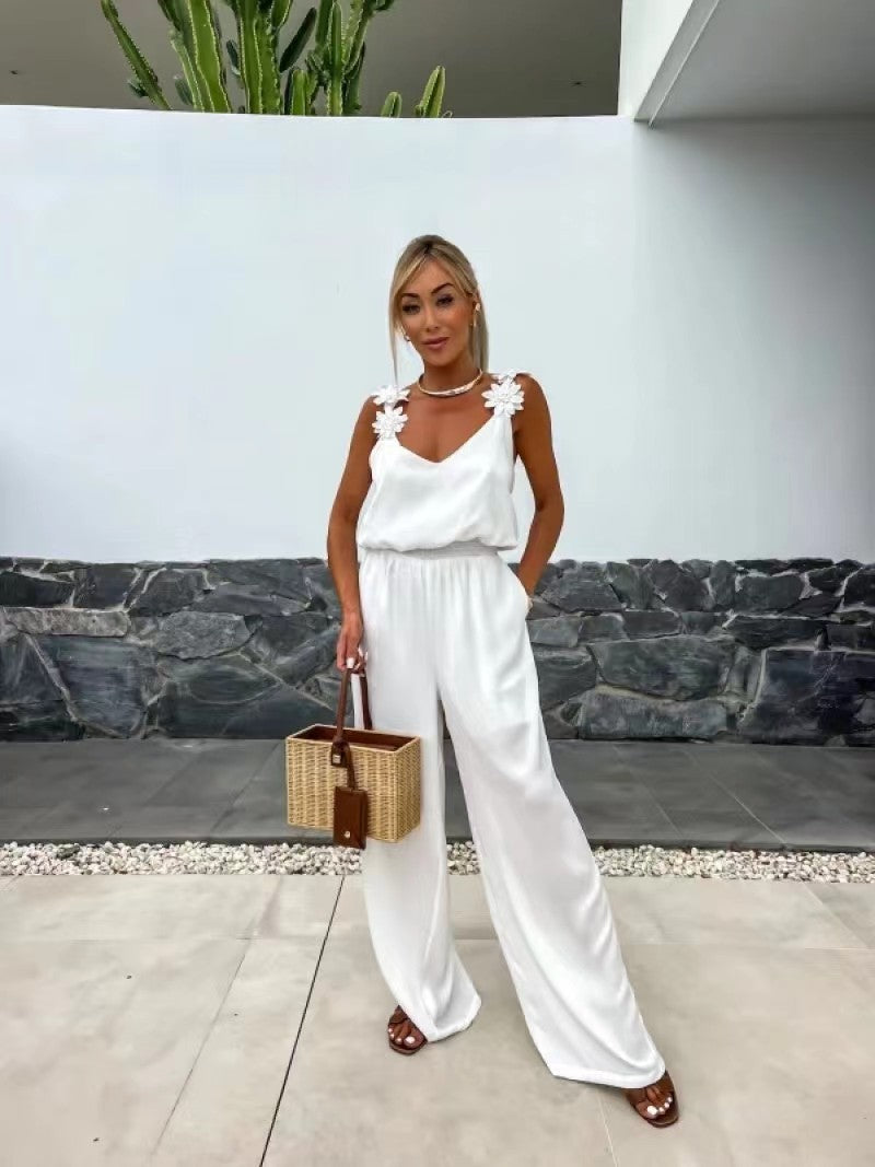 Anselma | Wide Leg Floral Strap Jumpsuit