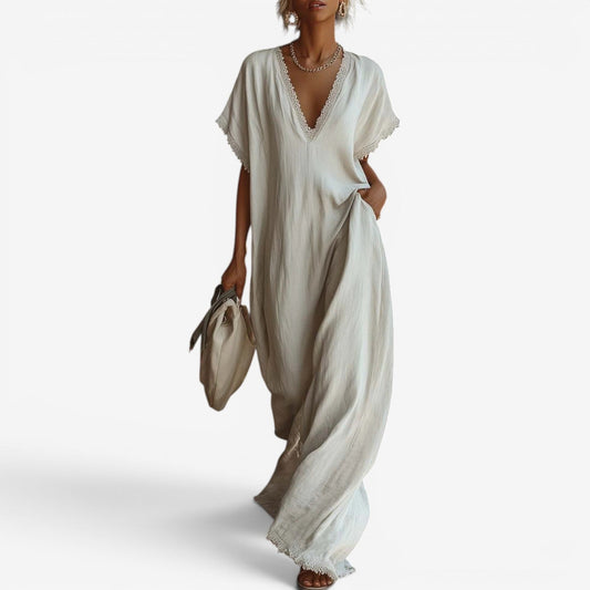 Farzana | Maxi Dress With Lace Trim V Neck