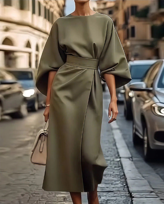 Zefielia | Long Sleeve Batwing Dress with Belt