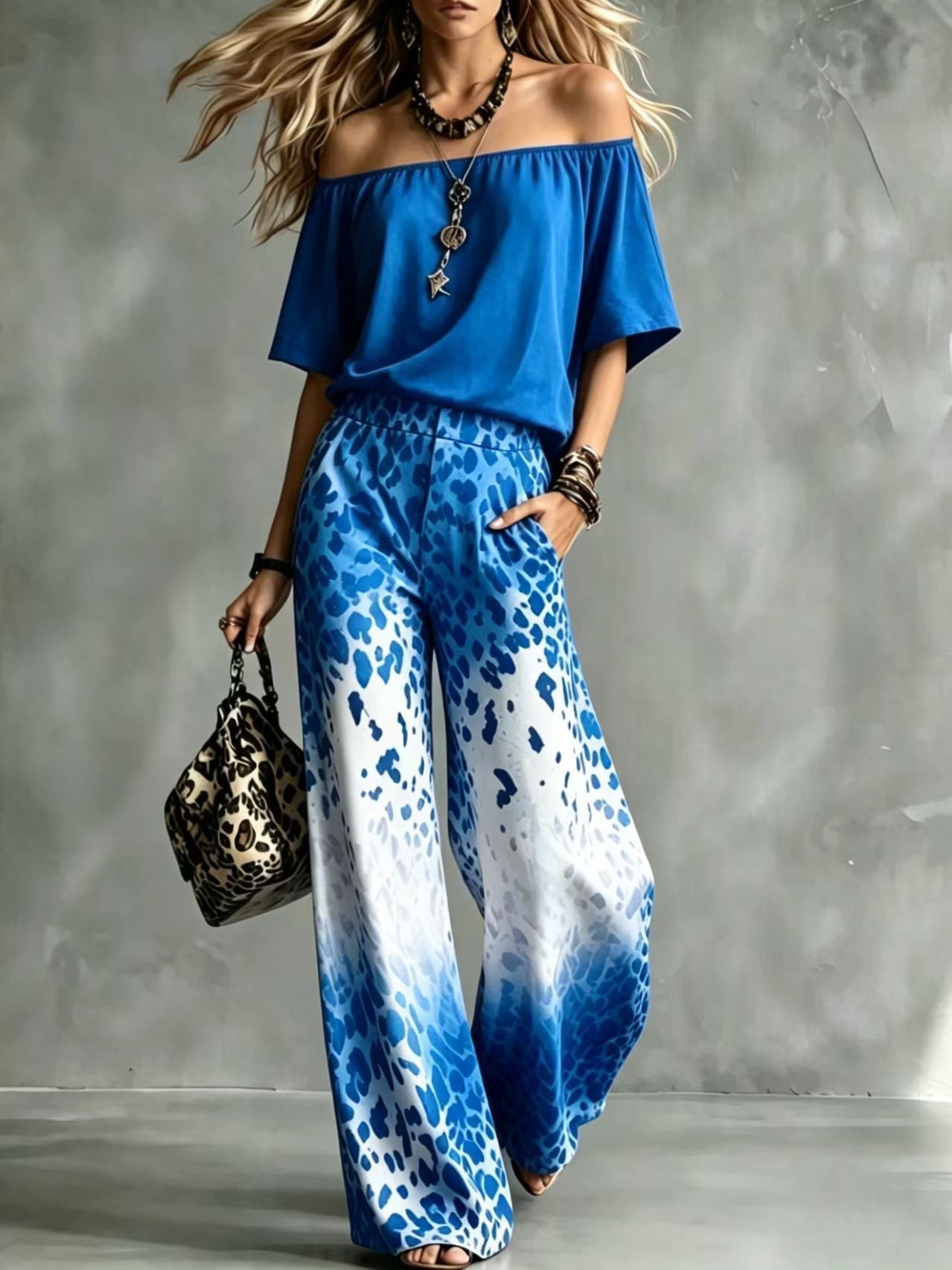 Rinia | Off-Shoulder Top and Wide-Leg Trouser Set