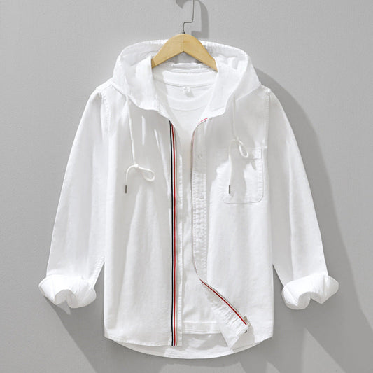 Vance | Hoodie Shirt Linen-Look Zipper Long-Sleeve Pocket
