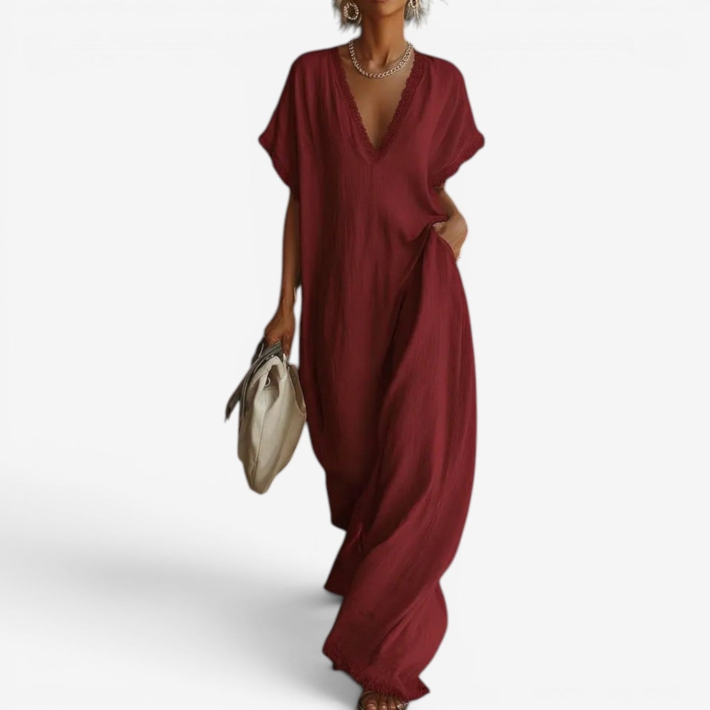 Farzana | Maxi Dress With Lace Trim V Neck