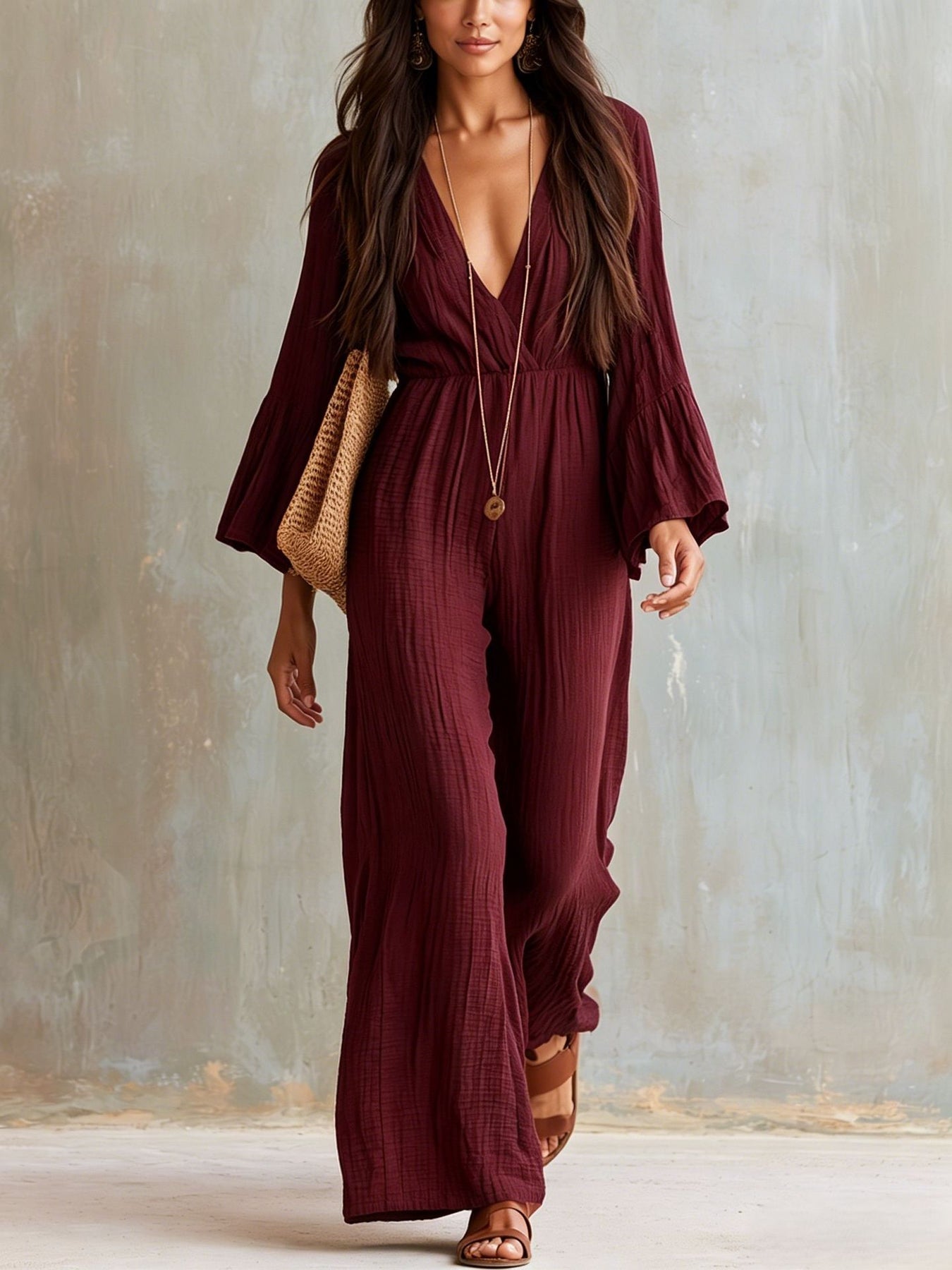 Magdlena | Jumpsuit Wrap V Neck Wide Leg