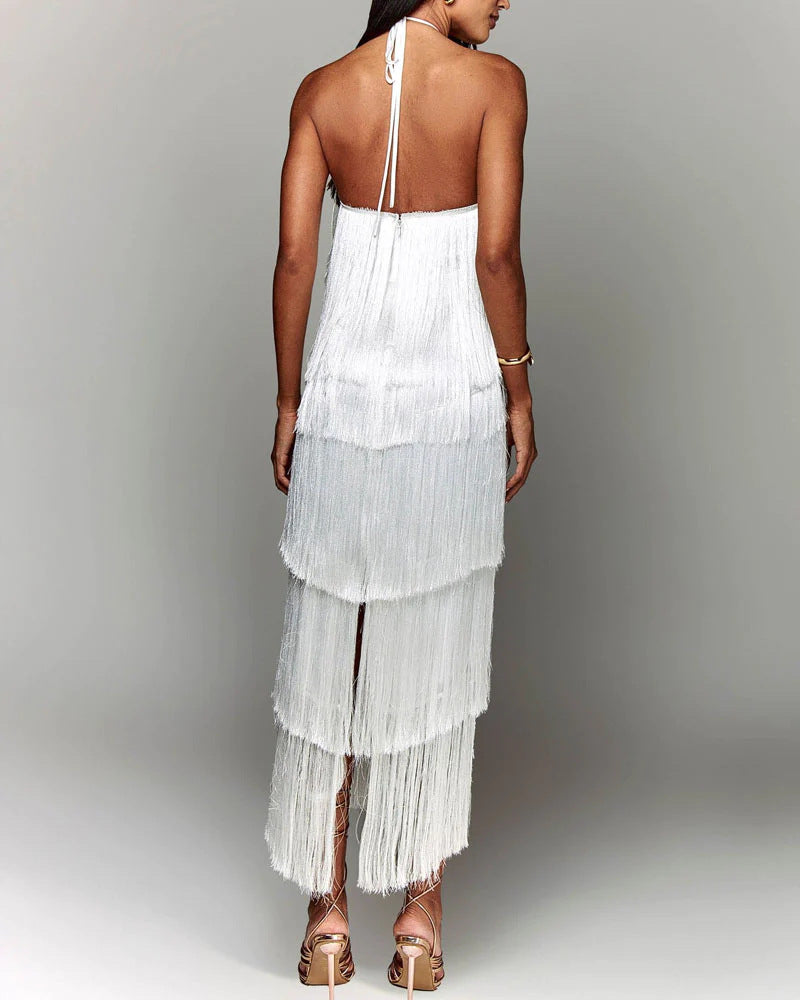 Eva | Fringe Halter Backless Maxi Dress