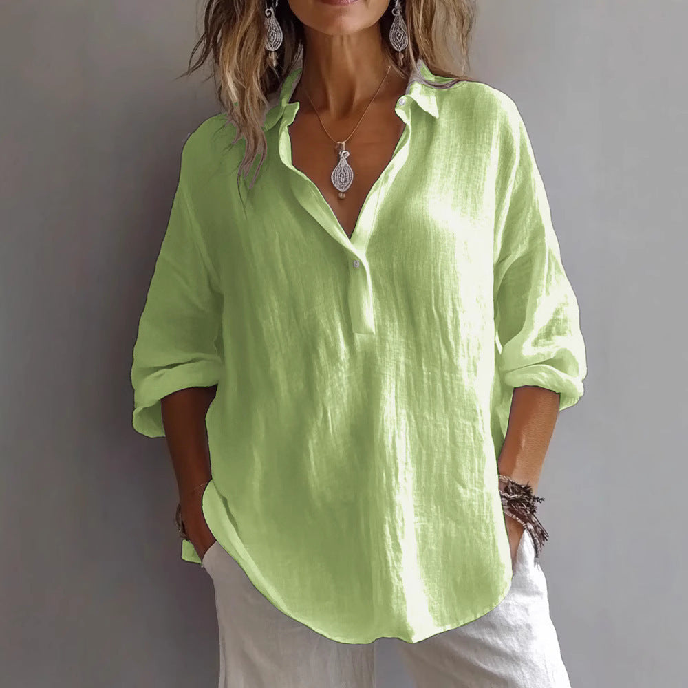 Fotoula | Blouse Collared Long Sleeve Solid Shirt