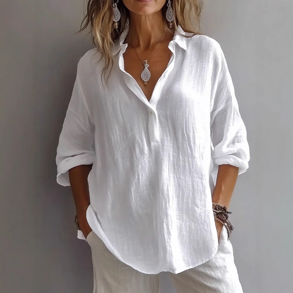 Fotoula | Blouse Collared Long Sleeve Solid Shirt
