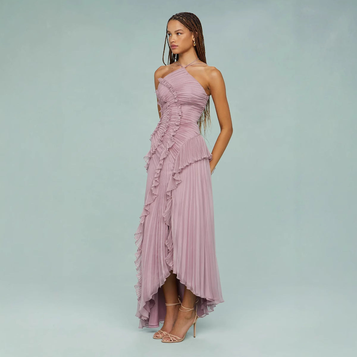 Maraike | One-Shoulder Ruffle Pleated Maxi Dress